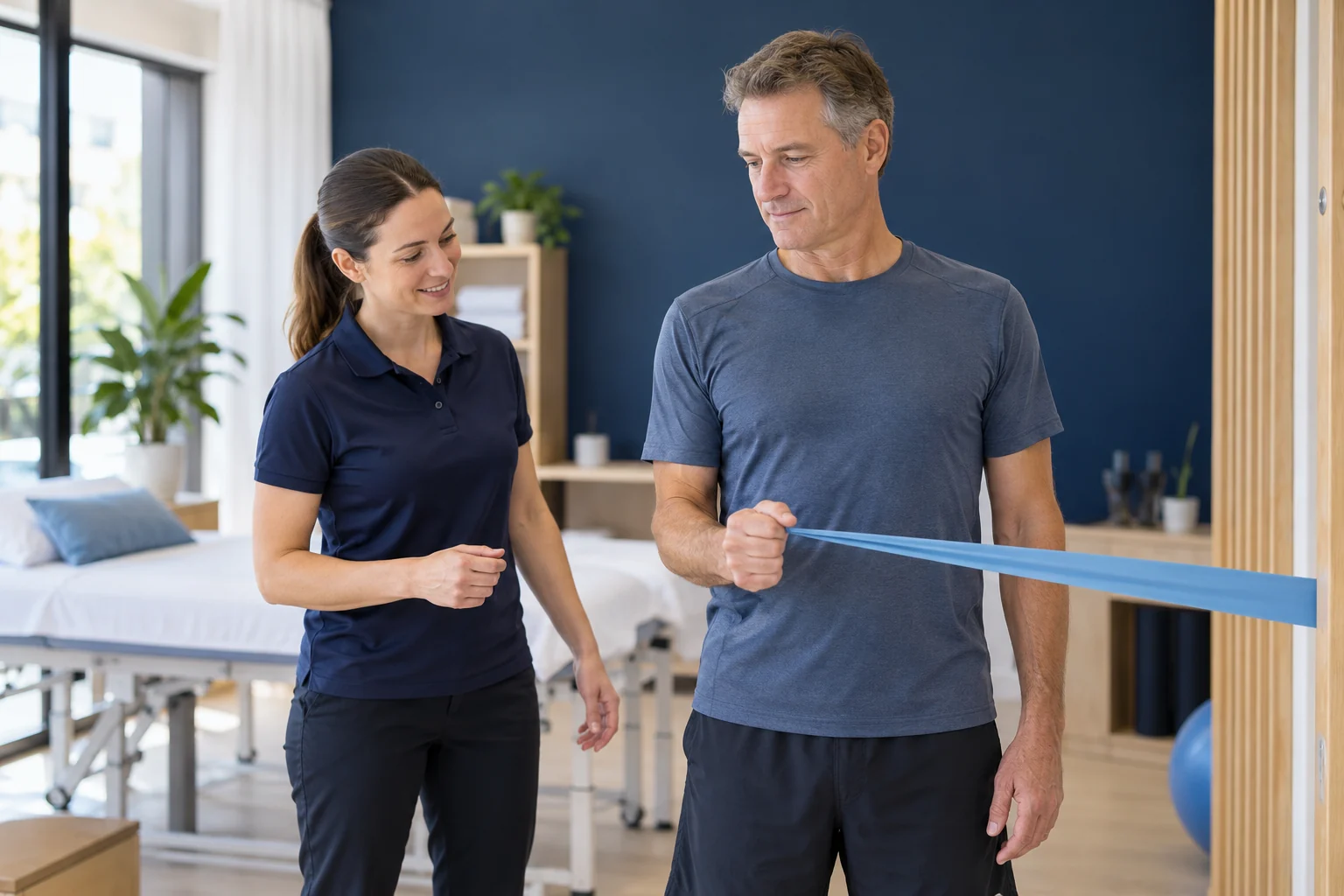 Man practising a shoulder resistance-band exercise